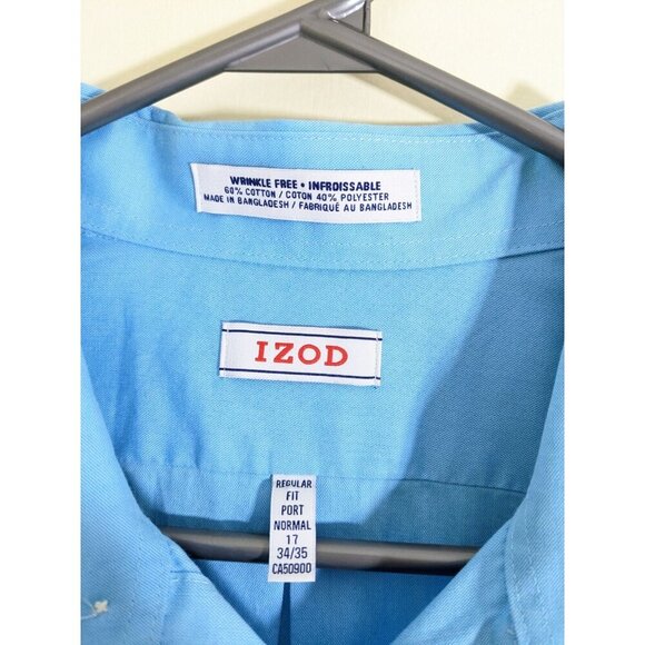 Izod Wrinkle Free Shirt Mens Size 17 Aqua Blue Button Front Regular Fit Pocket - Picture 3 of 3